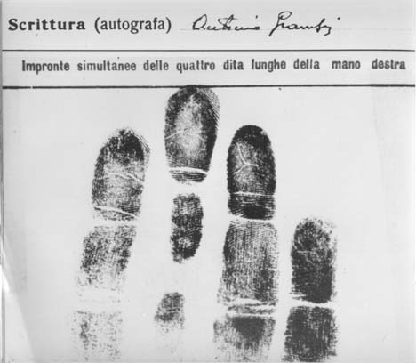 Gramsci's fingerprints after his arrest 1926 November 8