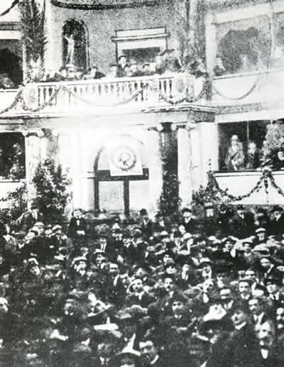 A picture of the conference hall during the PSI Livorno Congress, 1921. It was during this confernce of the PSI that the Communist faction would leave the PSI and found the PCd'I