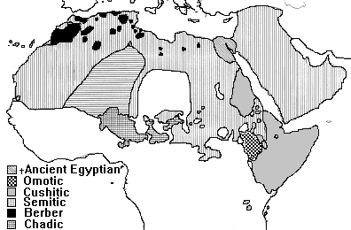 Map of Afro-Asiatic Languages and where they are found.

Note: Modern Egyptian, known as Coptic, is still used as the liturgical language of the Coptic Church, and may possibly still have small populations of native speakers somewhere in Egypt.