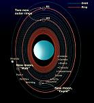 A chart detailing the rings and moons of Uranus